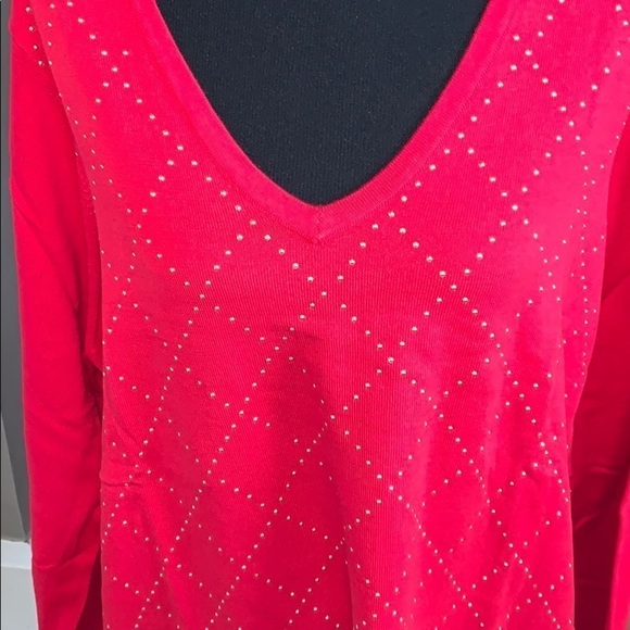 Tommy Hilfiger red vneck embellished sweater - Picture 3 of 7